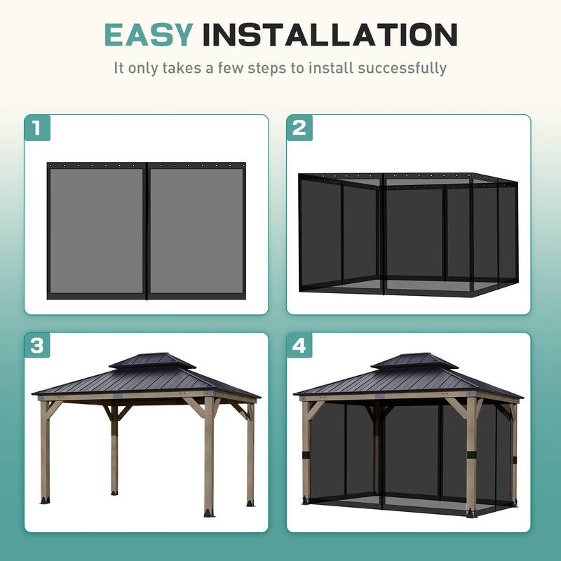 Aoodor Universal 12 x 14 ft. Gazebo Replacement Mosquito Netting Screen 4-Panel Sidewalls (Only Netting)
