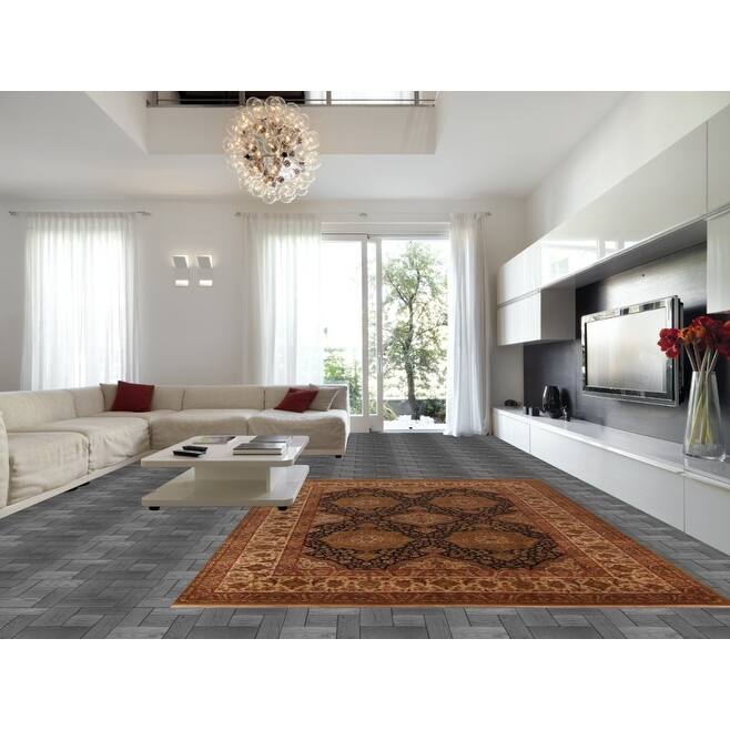 Black Floral Agra Oriental Area Rug Hand-Knotted Wool Carpet - 9'4" X 12'8"
