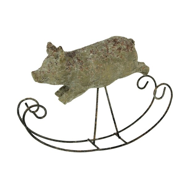 Vintage Finish Rustic Rocking Pig Sculpture - 6.25 X 8.25 X 2 inches