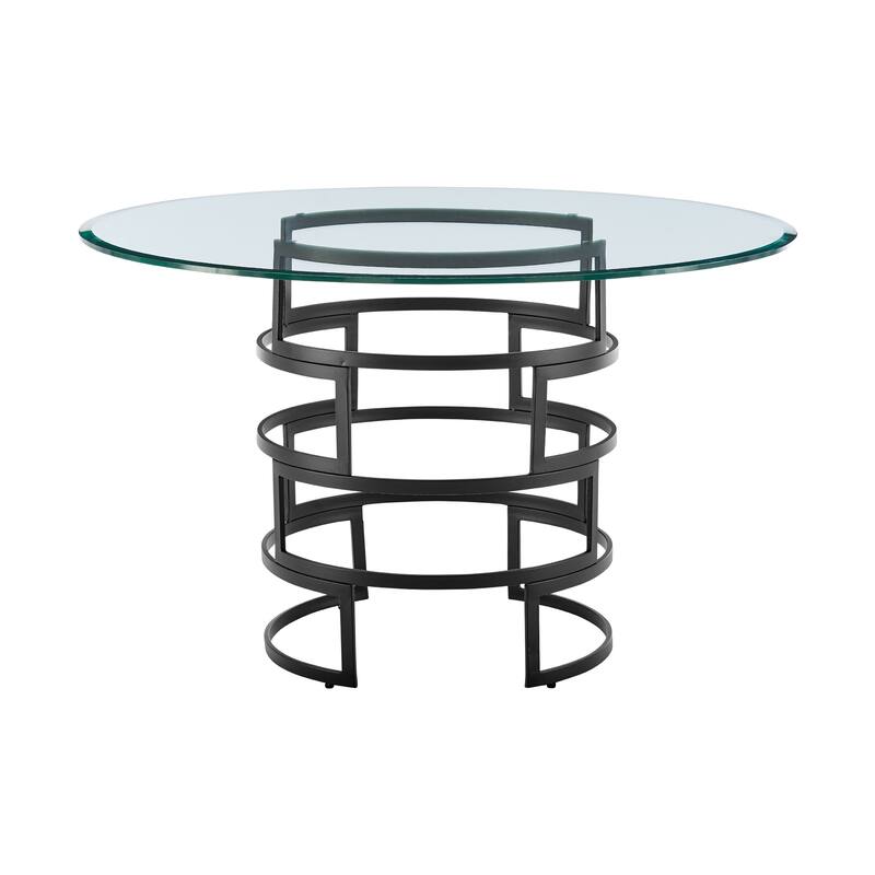 Diaz Morgan 5 Piece Round Glass Dining Table Set with Metal Frame and Upholstered Chairs