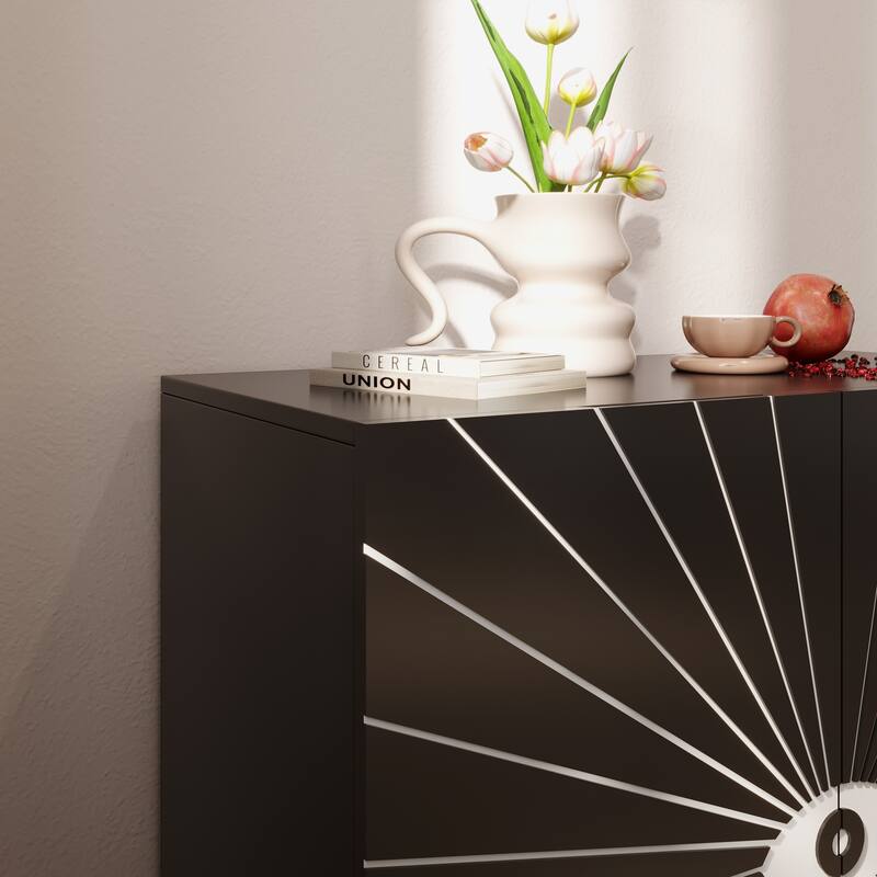 Modern Wooden 2 - Door Storage Accent Cabinet Eye Pattern With Adjustable Shelves