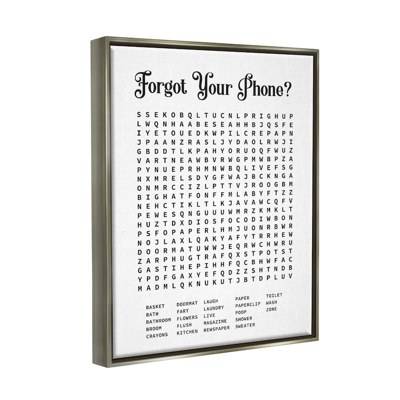 Stupell Phone Crossword Puzzle Bathroom Word Design Floater Frame - Black