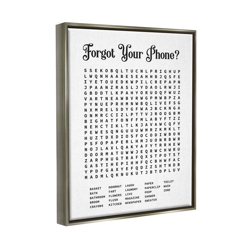 Stupell Phone Crossword Puzzle Bathroom Word Design Floater Frame - Black
