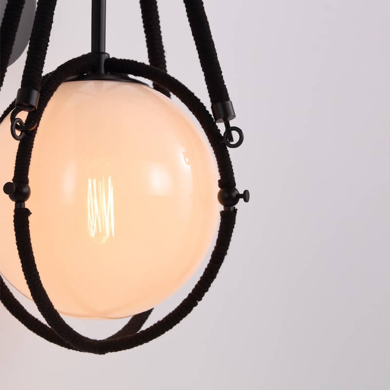 VidaLite Voyager 1-Light Matte Black Wall Sconce, Wall Lamp Fixture With Rope Detailing & Smoked Glass Shade - 21.5" x 11.5"
