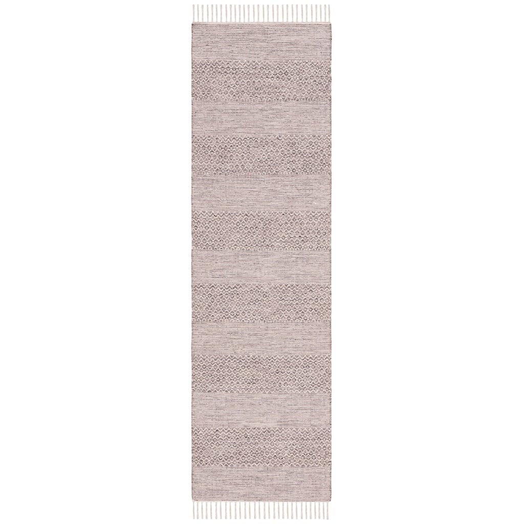 SAFAVIEH Handmade Montauk Pacuta Flatweave Cotton Fringe Rug - Ivory/Steel Grey - 2' 3" x 14'