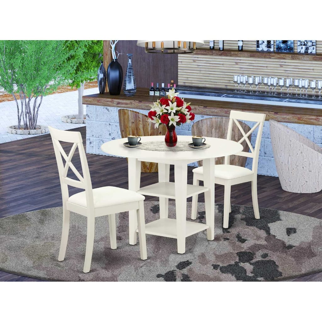 Gothic Dinette Set 3Pc Table & Chairs Faux Leather Linen White Glamour Home Dining