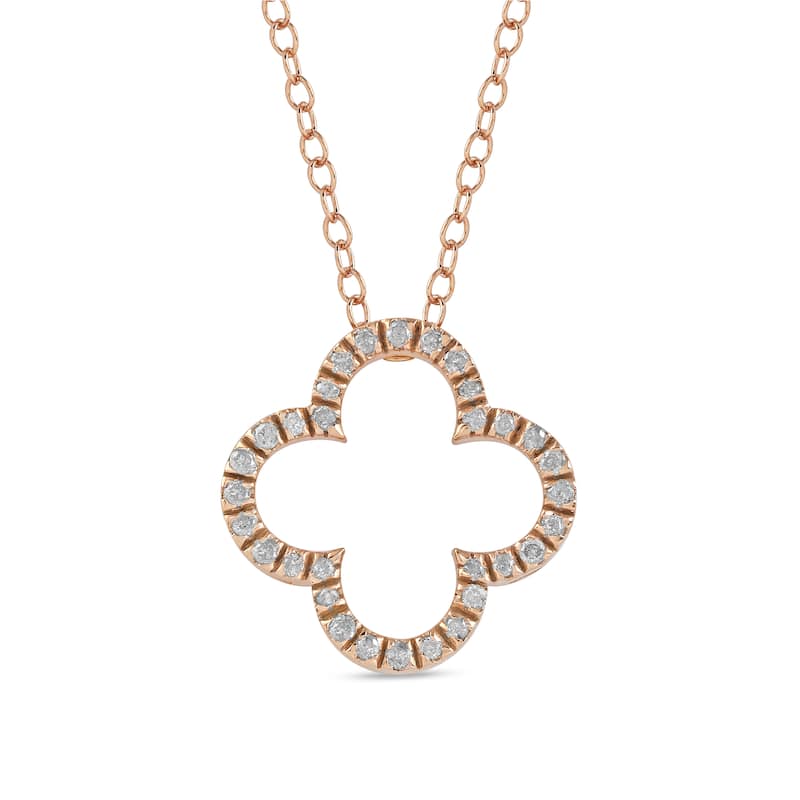 1/6ct - 1ct TDW Diamond 14K Gold Open Clover Pendant Necklace for Women