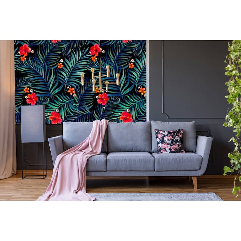 Hanna Exotic Tropical Leaves Removable Wallpaper - 10'ft H x 24''inch W