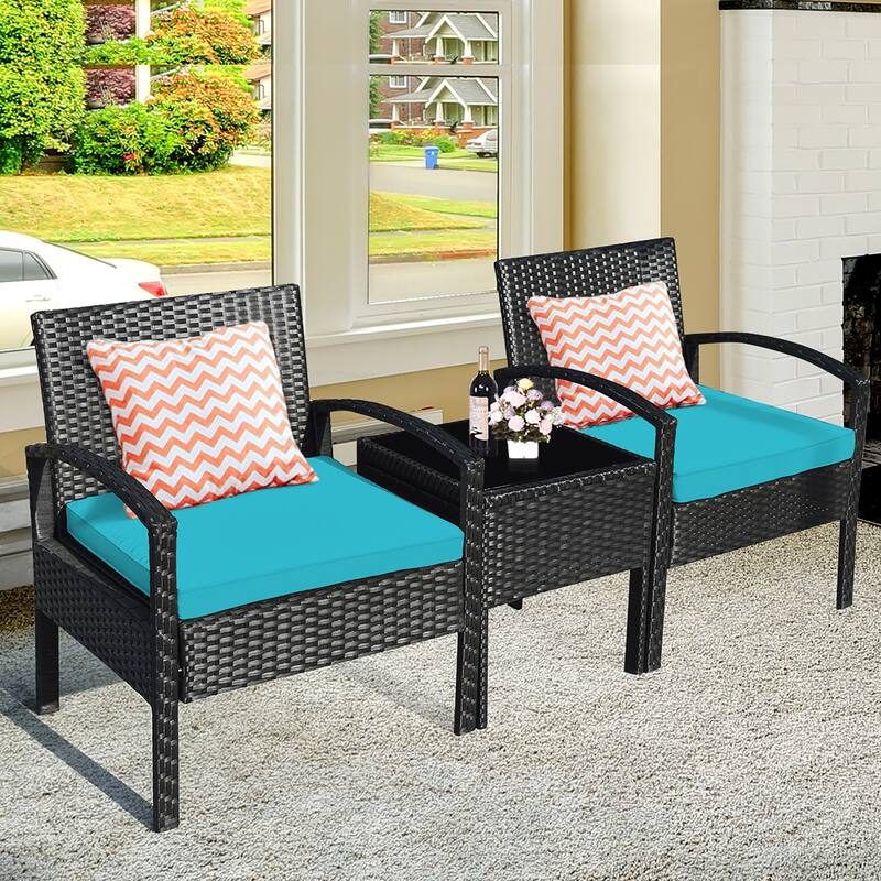 Costway 3PC Patio Rattan Furniture Set Coffee Table Conversation Sofa - See Details