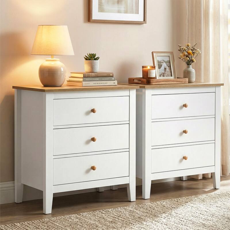 Large 3 Drawer Nightstand with Solid Wood Knobs