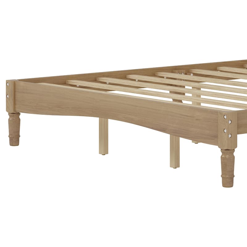 Full / Queen / King Retro Style Wood Platform Bed with Gourd Headboard and Wooden Slat Support