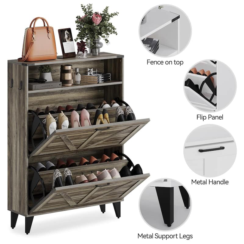 Slim Entryway Shoe Cabinet with 2 Flip Drawers