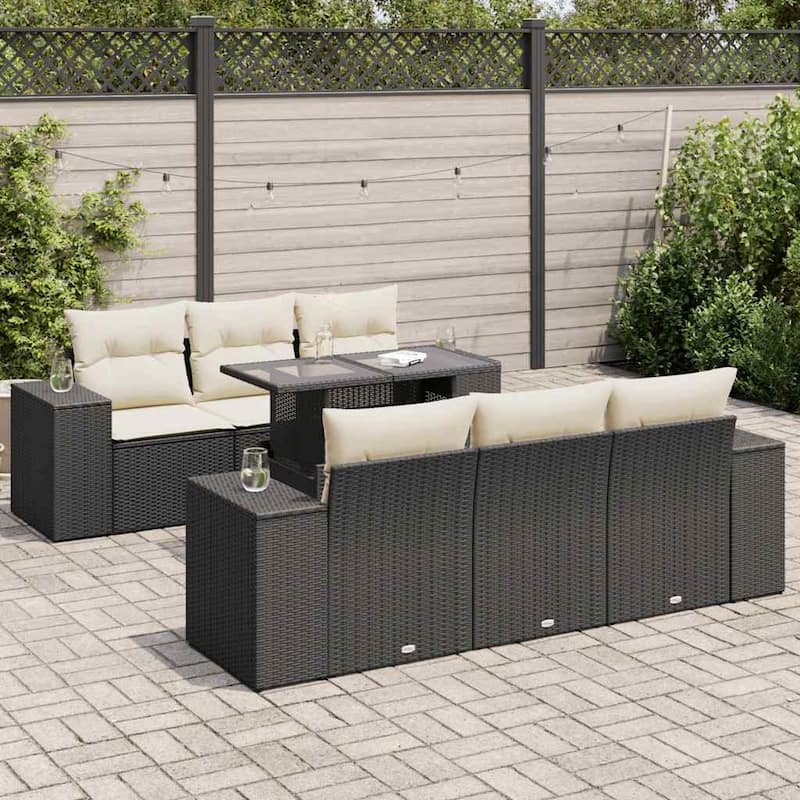 vidaXL Patio Sofa Set with Cushions Outdoor Furniture 7 Piece Poly Rattan - 32.7 x 24.4 x 27.2