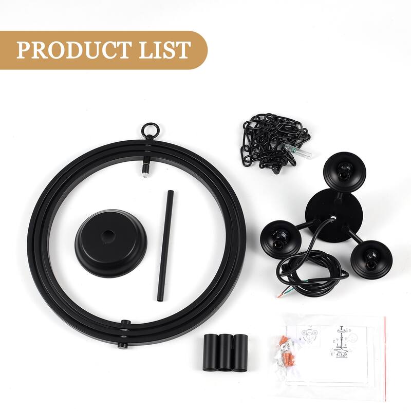 3 - Light Industrial Metal Orb Hanging Chandelier with Adjustable Chain