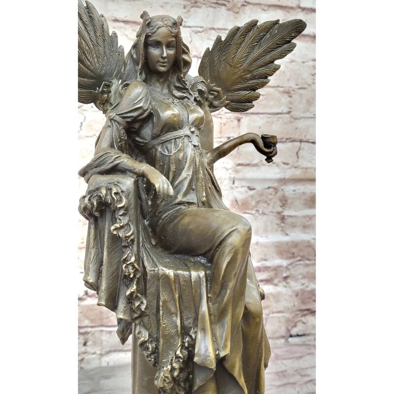 Mythical Fantasy Winged Goddess Angel Queen On Throne - Bronze Original Art Sculpture