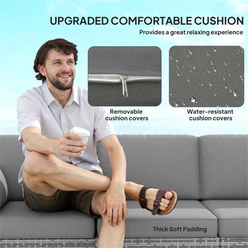 3-Seater Outdoor Rattan Sofa PE Wicker Galvanized Steel Frame Patio Deck Garden Couch with Cushions and Pillows