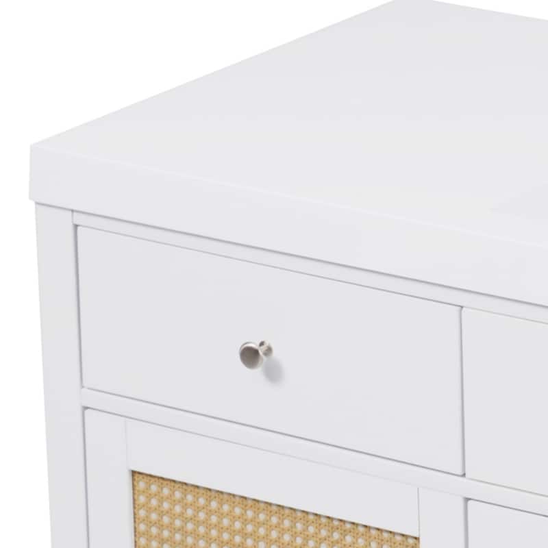 Bathroom Vanity with SMC Sink, Large Storage Bathroom Storage Cabinet with Soft Close Drawers and Rattan Doors