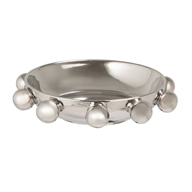 Stoneware Bowl with Orbs and Reactive Glaze - Chrome