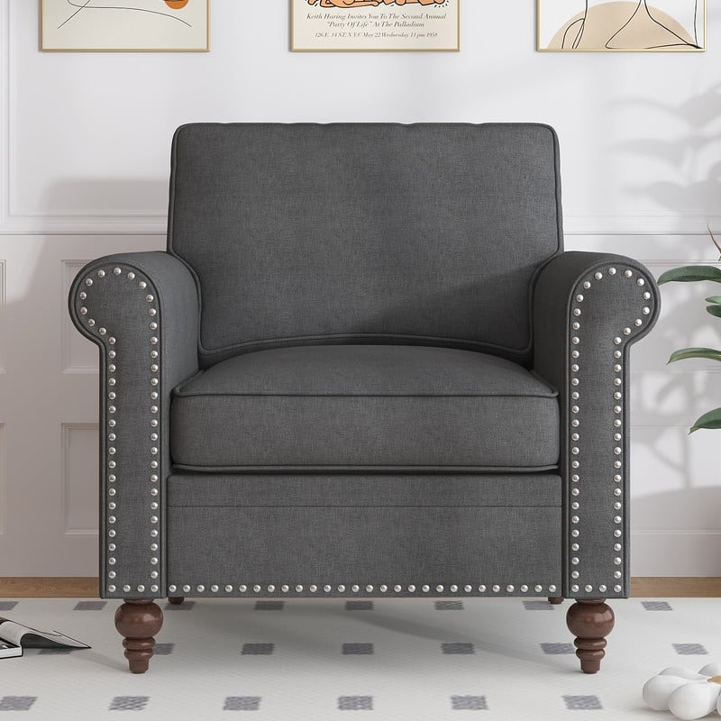 Mixoy 2 Piece Living Room Sofa Set with Rivet Design,Linen 3-Seater Sofa Couch,Loveseat Sofa/Single Sofa Chair