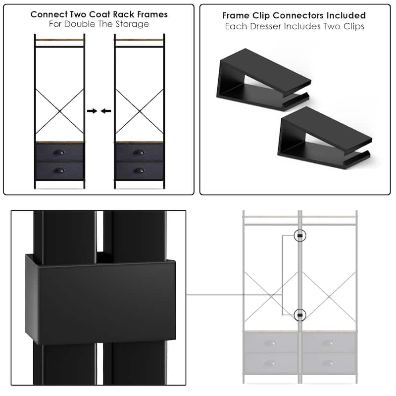 Clothing Rack with 2 Drawers - Tall Closet Stand Dresser for Bedroom
