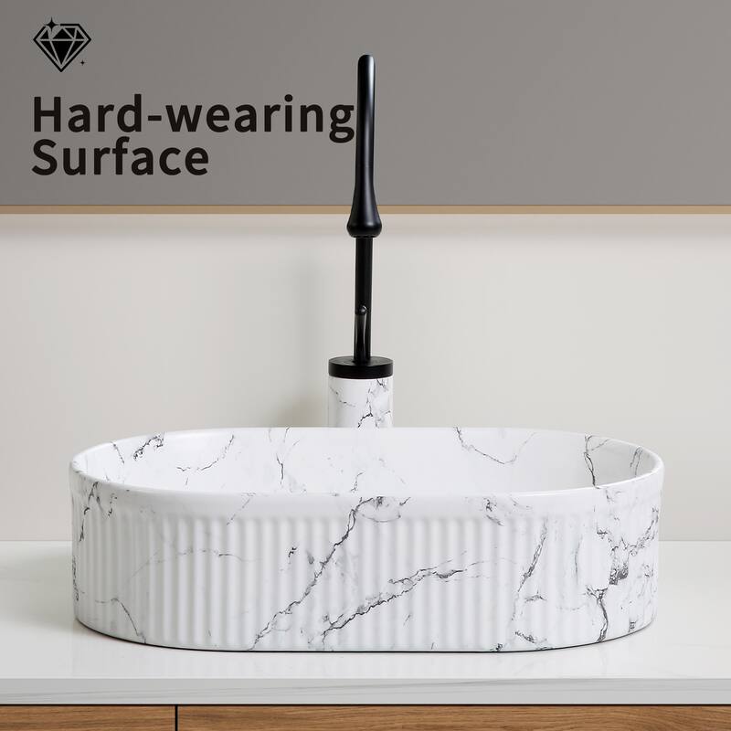 GDFStudio - Vincent Artistic Marble-Pattern Vessel Bathroom Sink with Ceramic Basin and Countertop Vanity Design