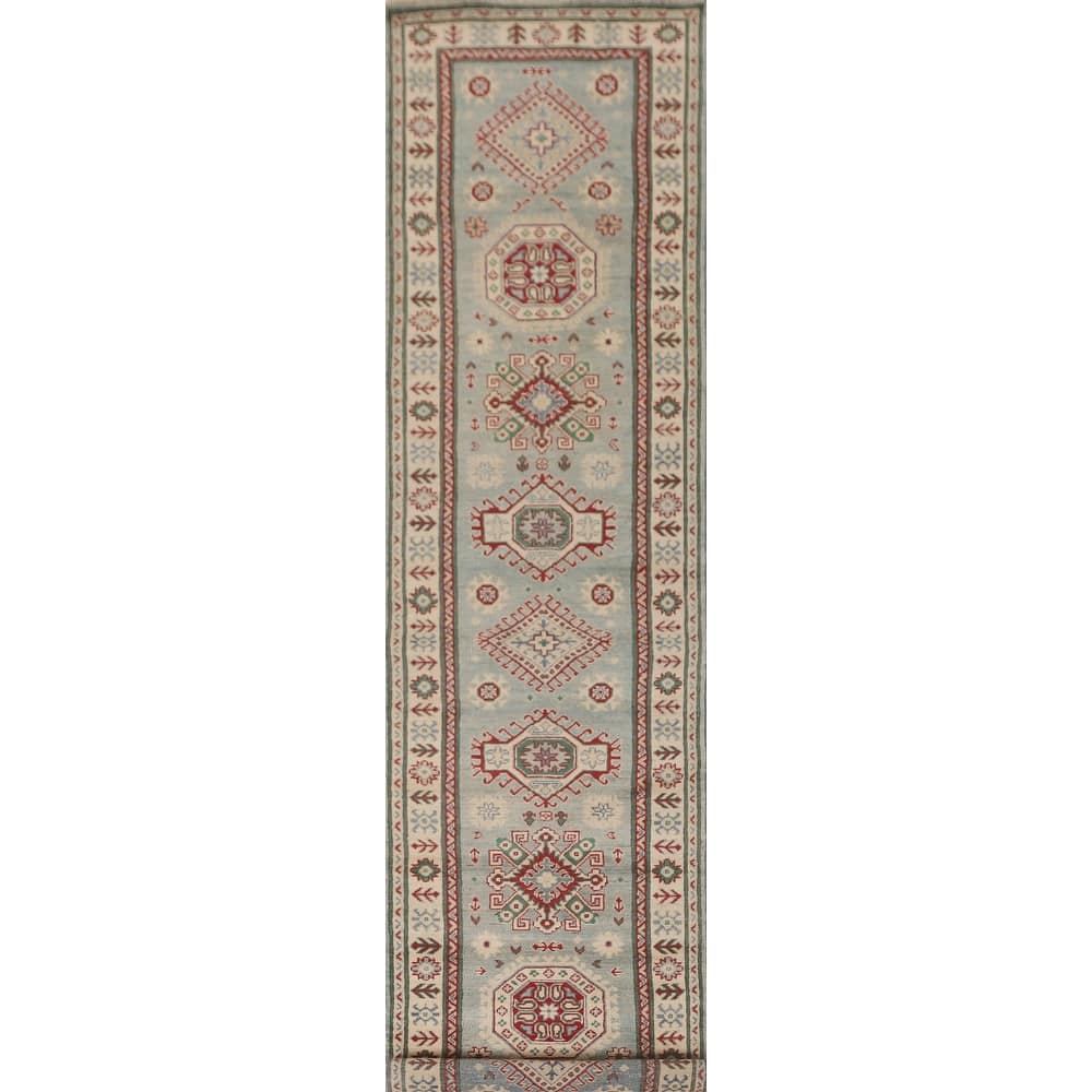 Blue Kazak Runner Rug Handmade Wool Carpet - 2'8" x 13'5"