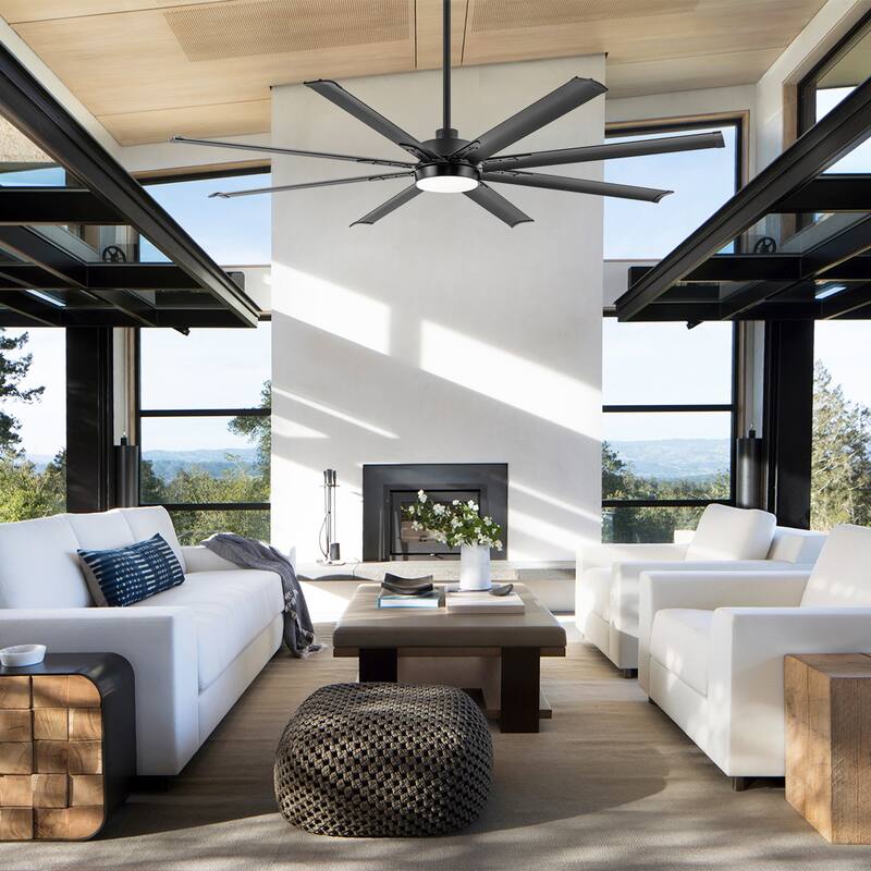 72-inch Black Integrated LED Ceiling Fan with Light and Remote (8- Aluminum Blades) - Black - Remote