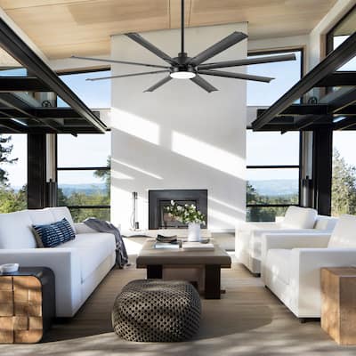 72-inch Black Integrated LED Ceiling Fan with Light and Remote (8- Aluminum Blades)