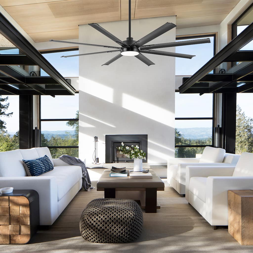 72-inch Black Integrated LED Ceiling Fan with Light and Remote (8- Aluminum Blades)