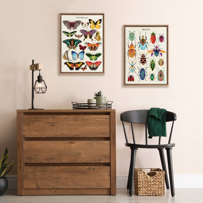 Kate and Laurel Sylvie Beaded Beetles Framed Canvas by Tània García