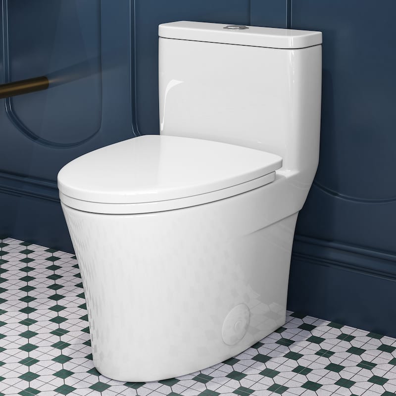 HOROW 1 Piece Dual Flush Elongated Toilet White Skirted Design 12 Inch Rough In Seat Included - N/A