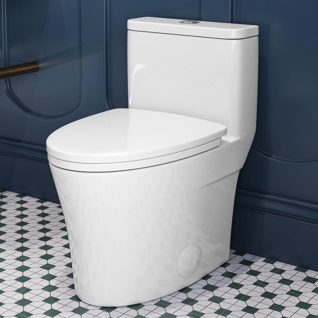 HOROW 1 Piece Dual Flush Elongated Toilet White Skirted Design 12 Inch Rough In Seat Included - N/A
