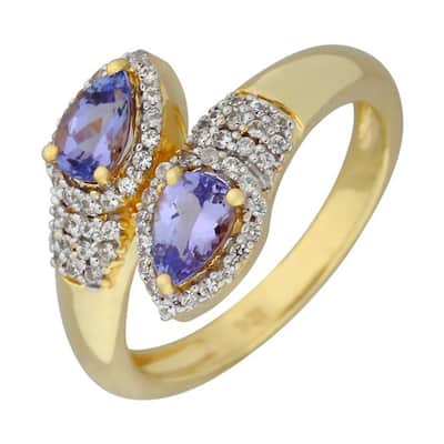 Sterling Silver Over Gold Plated Tanzanite Bypass Ring