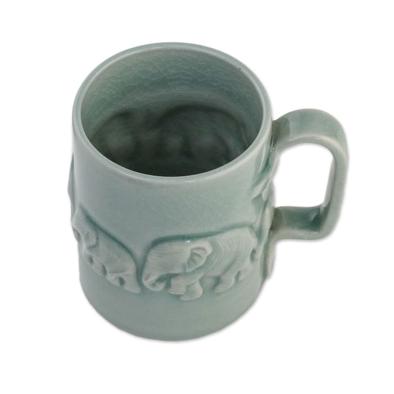 Novica Handmade Celadon Parade Ceramic Mug