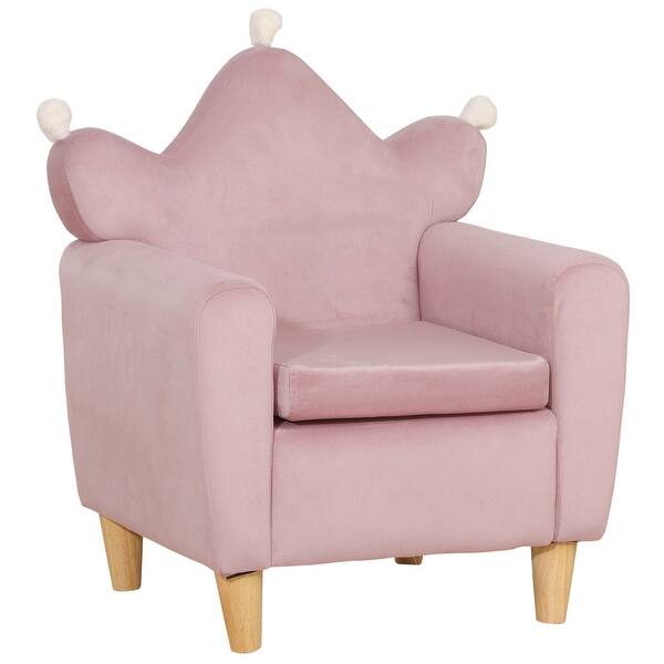 slide 2 of 9, Qaba Soft Kids Sofa Chair, Single Lounger Armchair for Children with Strong Frame, Cute Pink Crown Throne for Relaxing Pink