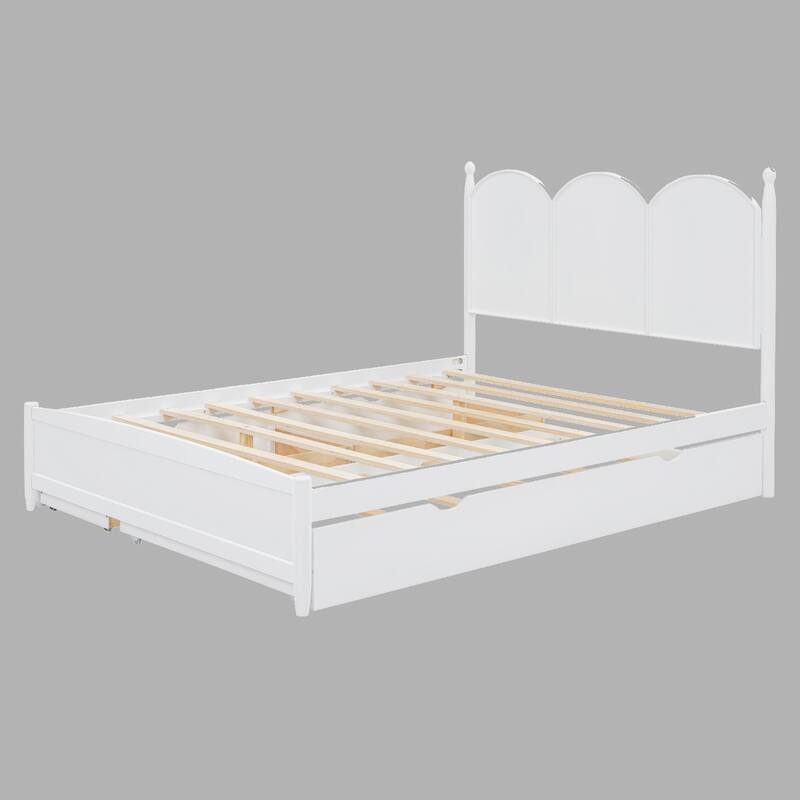 Multifunctional Queen Bed with 2 Large Drawers and Twin XL Trundle, Space-Saving Platform Bed