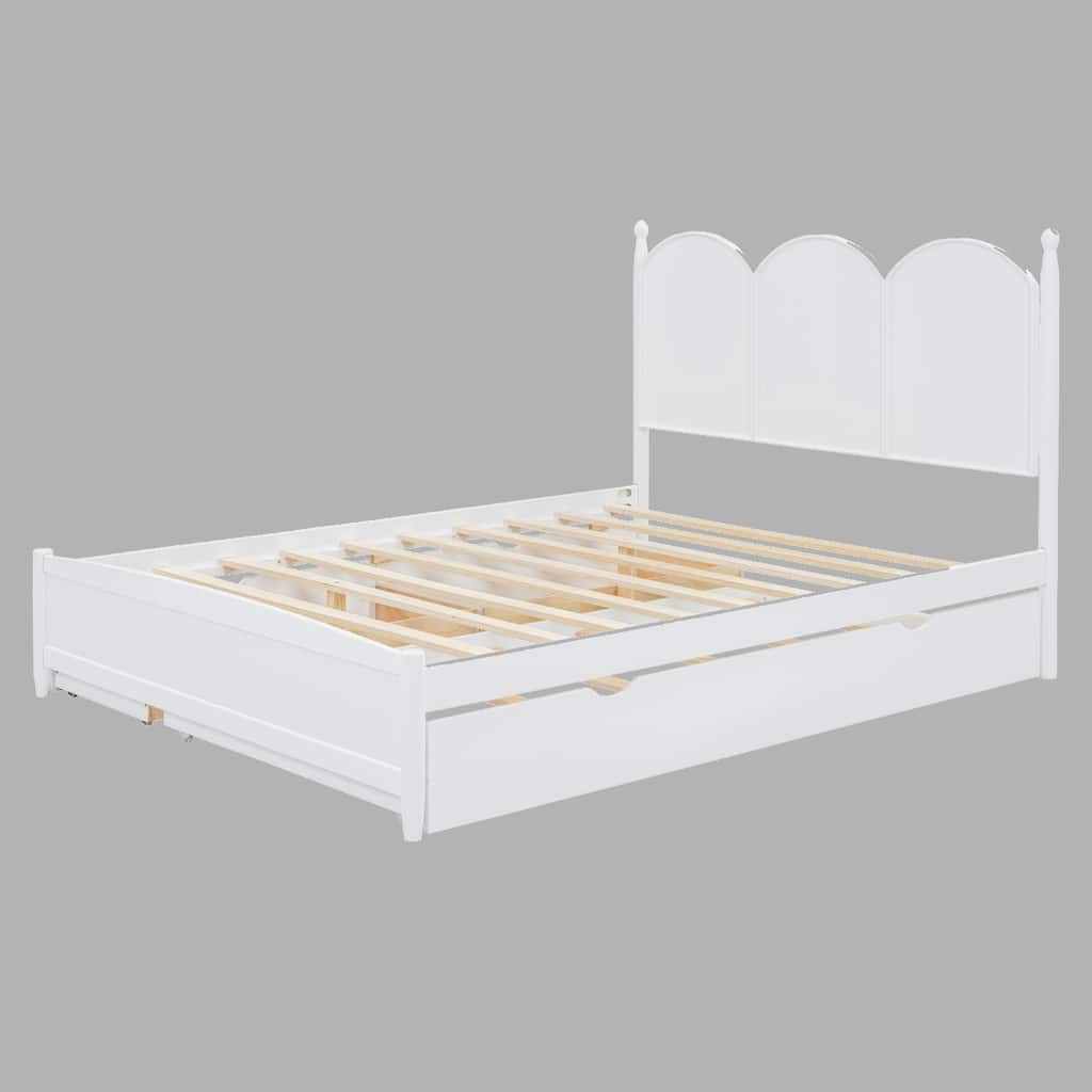 Multifunctional Queen Bed with 2 Large Drawers and Twin XL Trundle, Space-Saving Platform Bed