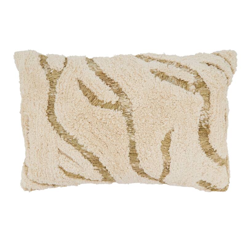 Tufted Symmetry Embroidered Throw Pillow - 16"x24" - Feather Down - Natural