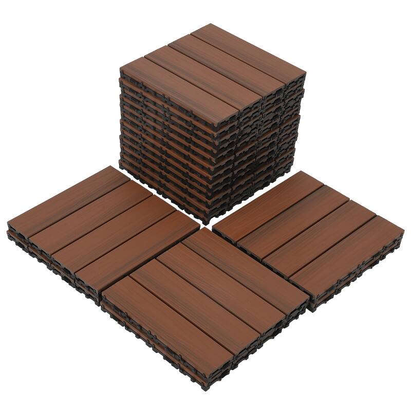 18 Pack Solid Wood Deck Flooring, Wood Interlocking Deck Tiles, 12 x 12 Inch Co-Extruded Interlocking Deck Tiles - Co-extruded mahogany