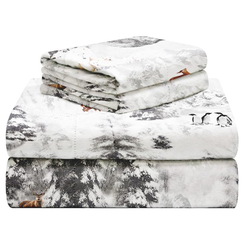Celeste Home 190 GSM Cotton Heavy Weight Flannel Velvet Feel Bed Sheet Set - Twin - Winterland