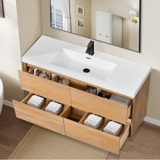 PROOX Modern 48in. Single Faucet Hole Floating Bathroom Vanity with Rectangular Integral Sink - 48"W x 20"D