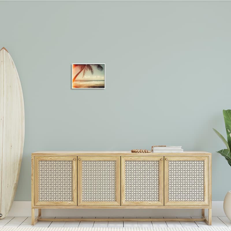 Stupell Vintage Sun Bleached Ocean Scene Hanging Palm Tree Framed Wall Art