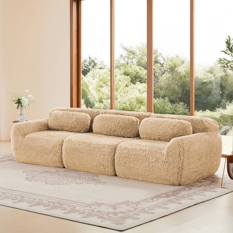 Anmytek 114'' Modern Modular Sectional Sofa - Soft Fluffy Plush Fabric Ergonomic Design Vacuum Compressed