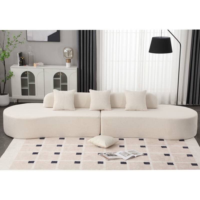 Modern Minimalist Curved Sofa, High Resilience Terrycloth Fabric, No Assembly Required, Beige