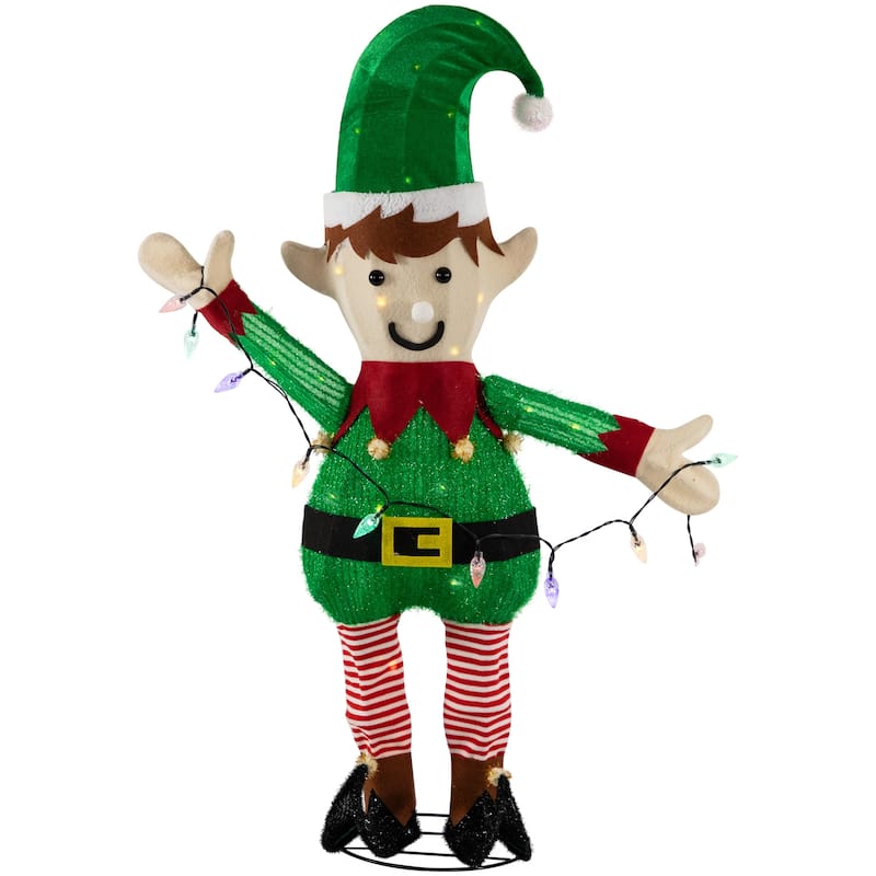 34.25" LED Elf Holding Christmas Lights Outdoor Yard Decoration
