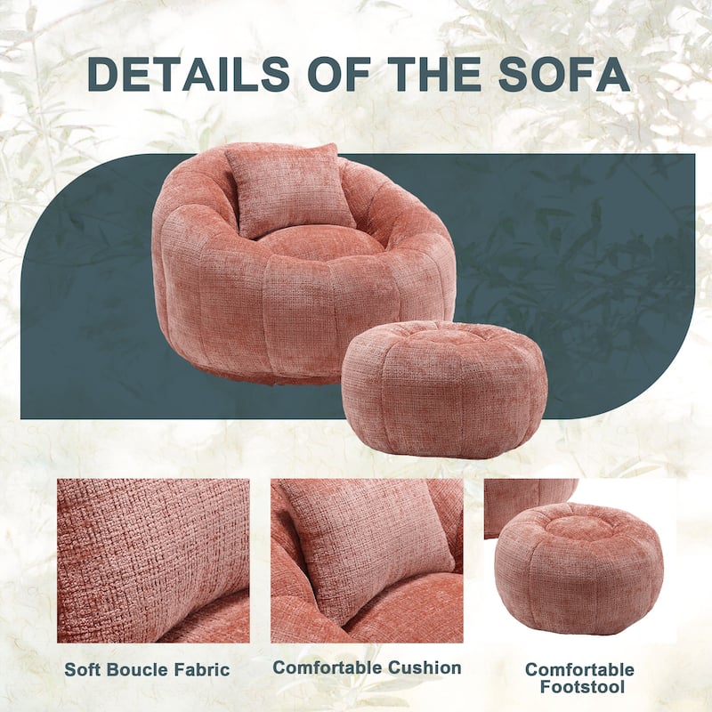 HOMEFUN Cozy Beanbag Sofa With Memory Foam Filler, Oversized Round Sofa