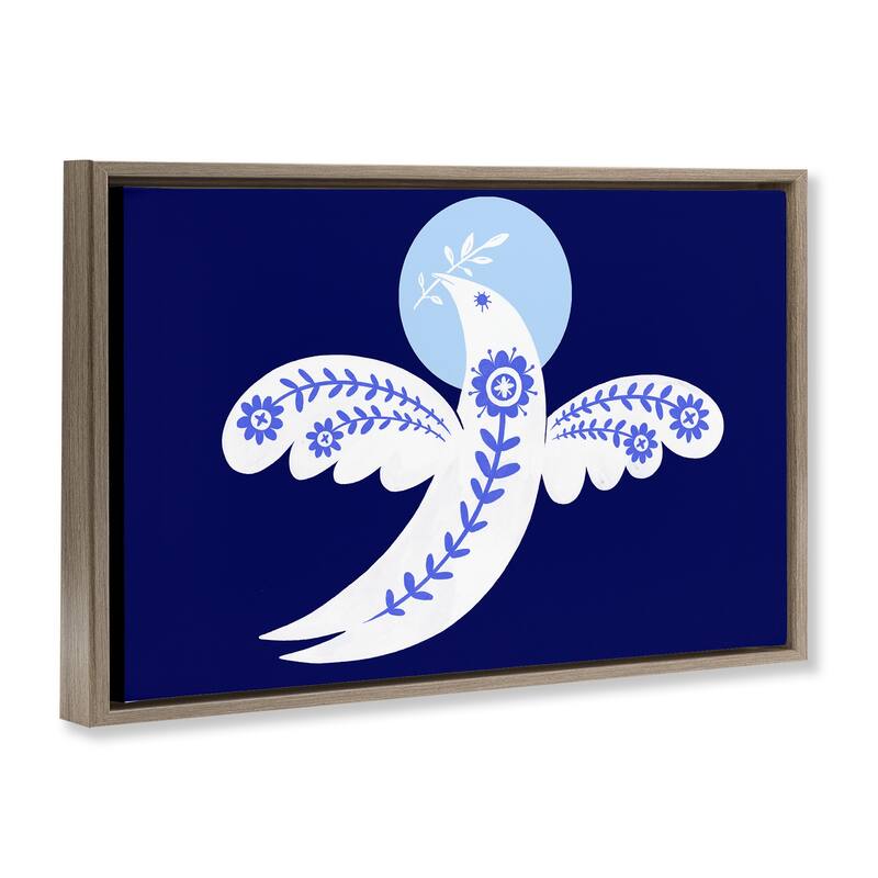 Stupell Peace Dove with Folk Florals Framed Floater Canvas Wall Art Design By Hannah Moren