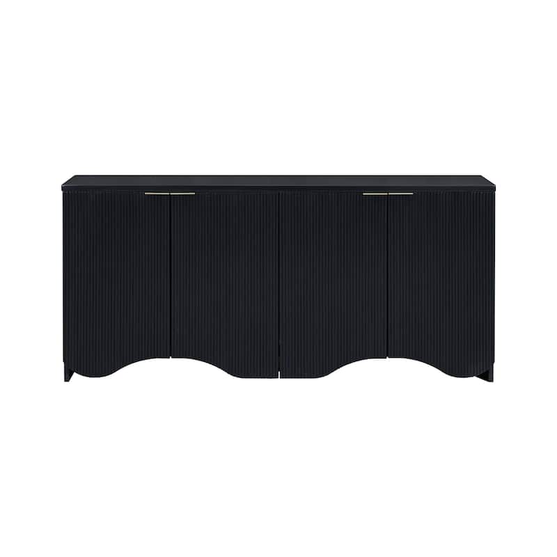 Roomfitters Four-Door Cabinet with Vertical Stripes and Wavy Design, Ideal Storage Solution for Hallway, Living Room