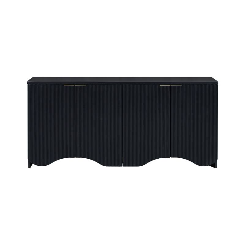 Vertical Stripes & Wavy Storage Cabinet, Sideboard Buffet Cabinet Console Table with 4 Doors and Adjustable Shelving