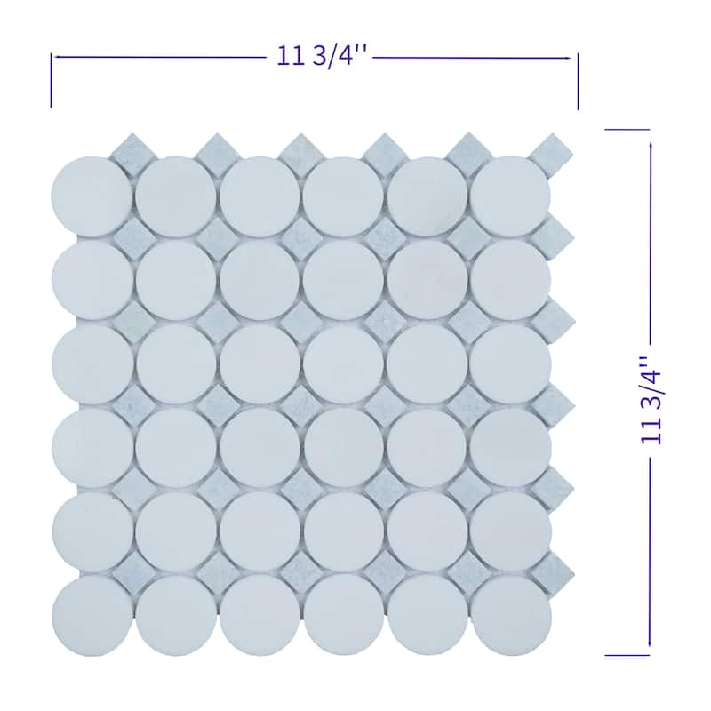 ES STONE - 1 3/4" Thassos White Marble Circle With Dot Mosaic Floor And Wall Tile - Case (10 Sheets)